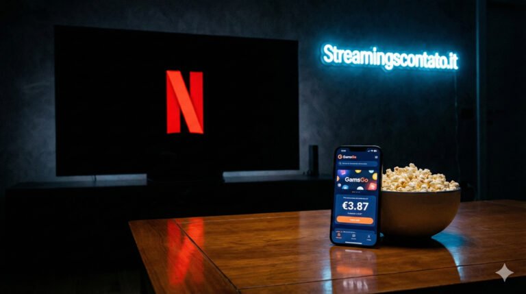 TV con Netflix e smartphone che mostra l'offerta Netflix Premium 4K scontato su Streamingscontato.it
